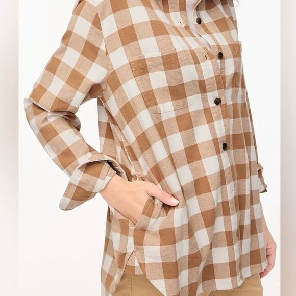 J. CREW | Camel Tan White Lightweight Flannel Shirt Jacket Shacket | Size XL - Picture 1 of 9